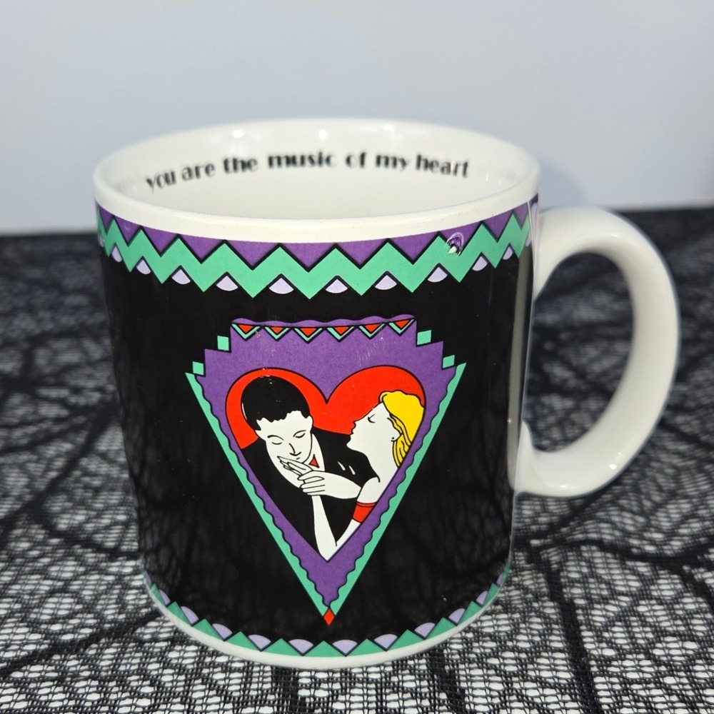 Vintage Applause Inc Music of My Heart Couple Coffee Mug Black Purple 52119
